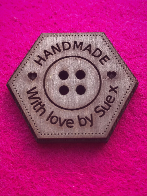 Handmade Walnut Hexagonal Button With Detail 4cm