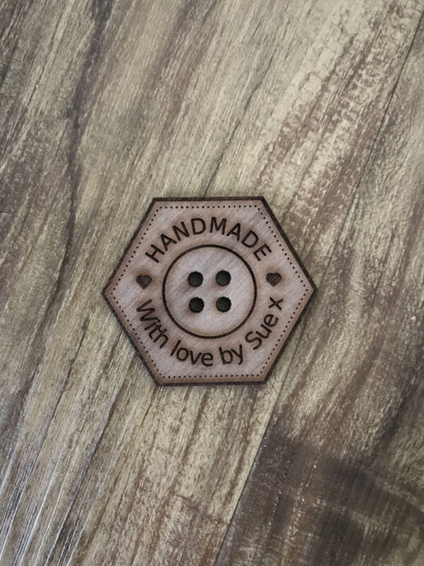 Handmade Walnut Hexagonal Button With Detail 3cm